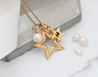 Star Necklace with Initial, Birthstone Jewellery, Celestial Jewellery Gold Vermeil, Unique Gifts for Women who has everything,