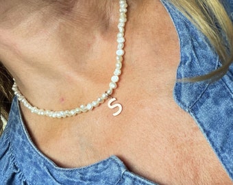 Pearl Necklace with Initial, Choker for Women, Personalised Gift for Her, unique gifts for her birthday , Gift for Sister