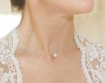 Floating Pearl Necklace Translucent Necklaces for Women Brides Bridesmaids 17C