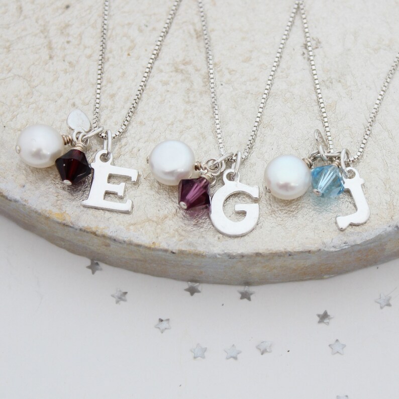 Birthstone Crystal Necklace with Her Initial Charm Etsy