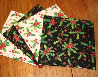 Christmas Quilted Coasters - Holly Berries (set of 4)