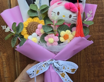 Graduation Gift, Handmade Crochet Flower Bouquet, Sunflower, Rose, Tulip, Gifts of children, Birthday, teachers, mother’s day, anniversary