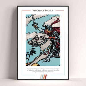 Póster de la carta del Tarot del Caballero de Espadas, lámina de tarot, póster imprimible, decoración de tarot, póster místico, regalo de bruja, regalo místico