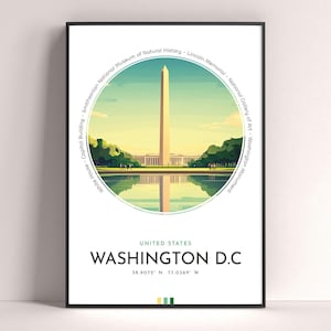 Washington, D.C. City Poster, USA Reisedruck, Moderne Wandkunst, Reisegeschenk, Landschaftsstadtkunst, Bunter Druck