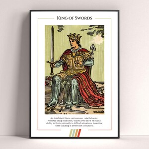 Póster de la carta del Tarot del Rey de Espadas, lámina de tarot, póster imprimible, decoración de tarot, póster místico, regalo de bruja, regalo místico