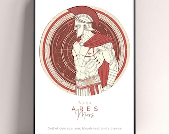 Ares God of War Holzgerahmtes Poster, griechische Mythologie Wandkunst Geschenk