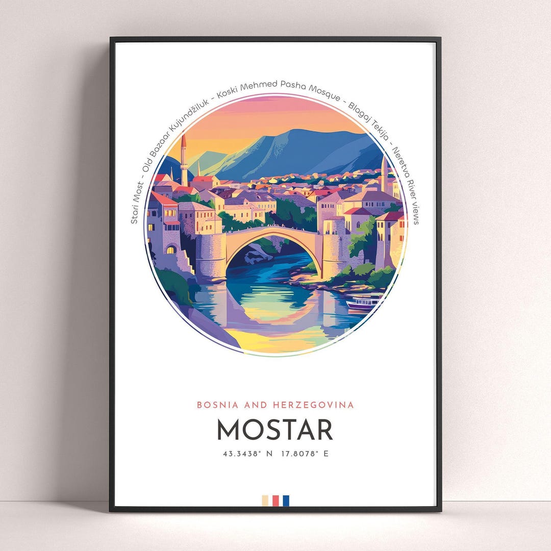 Mostar Writing Mostar City Poster, Bosnia and Herzegovina Travel Print, Modern Wall ...