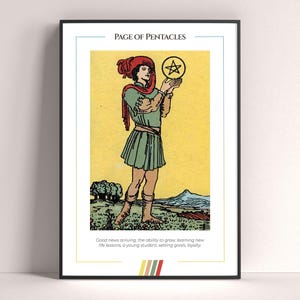 Pôster de Carta de Tarô da Página de Ouros, Impressão de Arte de Tarô, Pôster Moderno de Carta de Tarô, Decoração de Tarô, Pôster Místico, Presente de Bruxa, Presente Místico