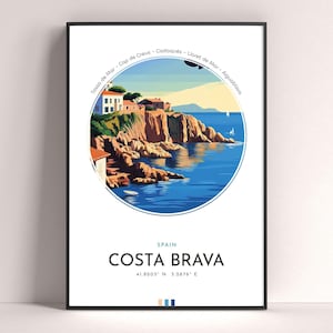 Costa Brava City Poster, Spain Travel Print, Modern Wall Art, Travel Gift, Landscape City Art, Colorful Print, Birthday Gift