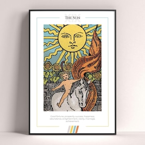 Póster de la carta del Tarot del Sol, lámina de tarot, póster imprimible, decoración de tarot, póster místico, regalo de bruja, regalo místico