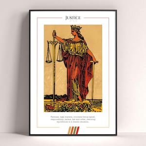 Gerechtigkeit Tarot Karte Poster, Tarot Kunstdruck, Tarot Karte druckbares Poster, Tarot Dekor, mystisches Poster, witchy Geschenk, mystisches Geschenk
