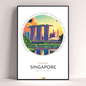 Singapore City Poster, Singapore Travel Print, Framed Wall Art Print, Minimalist Travel Home Decor