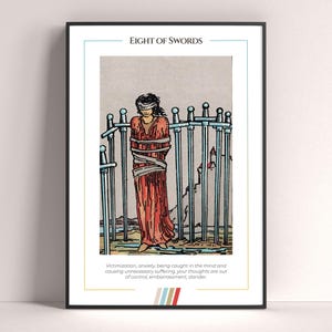 Póster de la carta del Tarot Ocho de Espadas, lámina de tarot, póster imprimible, decoración de tarot, póster místico, regalo de bruja, regalo místico