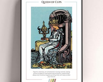 Queen of Cups Tarot Card Poster, Tarot Art Print, Tarot Card Modern Poster, Tarot Decor, Mystical Poster, Witchy Gift, Mystical Gift