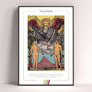 Póster de la carta del Tarot de los Enamorados, lámina de tarot, póster imprimible, decoración de tarot, póster místico, regalo de bruja, regalo místico
