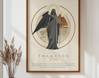 Thanatos Greek God Poster, Mors Mythology Wall Art, Ancient Greek Underworld Print, Death Deity Illustration, Dark Art, Mythology Gift