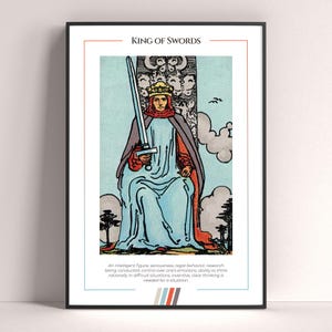 Póster de la carta del Tarot del Rey de Espadas, lámina de tarot, póster imprimible, decoración de tarot, póster místico, regalo de bruja, regalo místico