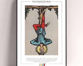 De gehangene tarotkaartposter, tarotkunstdruk, tarotkaart moderne poster, tarotdecor, mystieke poster, heksencadeau, mystiek cadeau