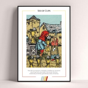 Pôster de carta de tarô Seis de Copas, Impressão de arte de tarô, Pôster moderno de carta de tarô, Decoração de tarô, Pôster místico, Presente de bruxa, Presente místico