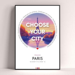 Custom City Poster, Travel Print, Framed Wall Art Print, Minimalist Travel Home Decor, Customizable Gift