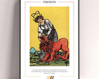 Strength Tarot Card Poster, Tarot Art Print, Tarot Card Modern Poster, Tarot Decor, Mystical Poster, Witchy Gift, Mystical Gift