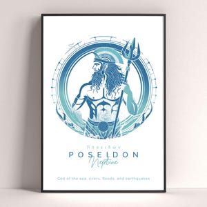 Impresión del dios griego Poseidón Neptuno, póster imprimible de Poseidón, impresión de mitología griega, decoración mitológica, impresión artística de dios, decoración griega