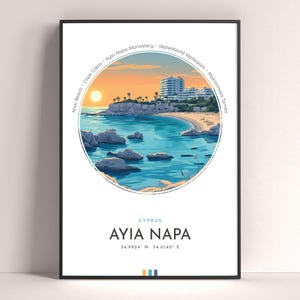 Ayia Napa City Poster, Cyprus Travel Print, Framed Wall Art Print, Minimalist Travel Home Decor