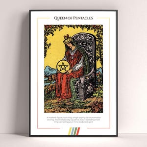 Póster de la Reina de Oros del Tarot, Impresión artística del Tarot, Póster imprimible de la carta del Tarot, Decoración del Tarot, Póster místico, Regalo de bruja, Regalo místico
