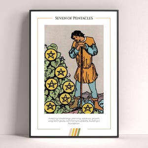 Póster de la carta del Tarot Siete de Oros, lámina de tarot, póster imprimible, decoración de tarot, póster místico, regalo de bruja, regalo místico