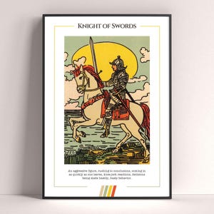 Poster dei Tarocchi del Cavaliere di Spade, Stampa Artistica dei Tarocchi, Poster Moderno dei Tarocchi, Decorazione dei Tarocchi, Poster Mistico, Regalo Stregonesco, Regalo Mistico