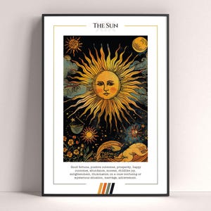 Póster de la carta del Tarot del Sol, impresión artística del Tarot, póster imprimible de la carta del Tarot, decoración del Tarot, póster místico, regalo de bruja, regalo místico