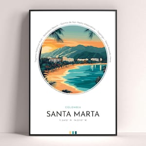 Santa Marta City Poster, Colombia Travel Print, Framed Wall Art Print, Minimalist Travel Home Decor