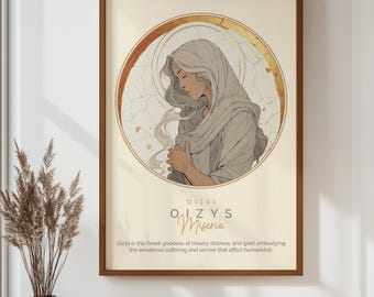 Póster de la diosa griega Oizys, arte mural sobre la miseria y la tristeza, lámina de mitología griega, decoración de la diosa antigua, ilustración de la miseria, regalo mitológico