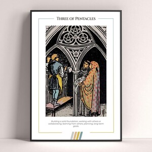 Póster de la carta del Tarot Tres de Oros, lámina artística del Tarot, póster moderno de la carta del Tarot, decoración del Tarot, póster místico, regalo de bruja, regalo místico