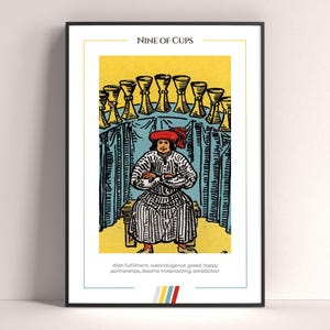 Póster de la carta del tarot Nueve de Copas, lámina artística de tarot, póster moderno de tarot, decoración de tarot, póster místico, regalo de bruja, regalo místico