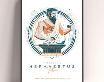 Hephaistos Gott des Feuers und der Handwerkskunst Holzgerahmtes Poster, Wandkunst der griechischen Mythologie