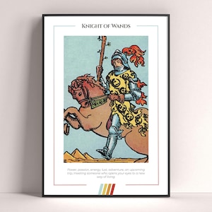 Póster de la carta del Tarot del Caballero de Bastos, lámina de tarot, póster imprimible, decoración de tarot, póster místico, regalo de bruja, regalo místico