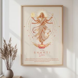 Póster de la diosa hindú Shakti Devi, arte mural de la energía femenina divina, lámina espiritual india, decoración de la mitología hindú, regalo mitológico