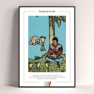 Poster con carta dei tarocchi "Quattro di Coppe", stampa artistica dei tarocchi, poster moderno con carta dei tarocchi, decorazione dei tarocchi, poster mistico, regalo stregonesco, regalo mistico