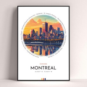 Affiche de la ville de Montréal, impression voyage au Canada, art mural moderne, cadeau de voyage, art paysage urbain, impression colorée, cadeau d'anniversaire