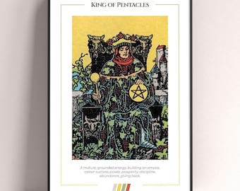 King of Pentacles Tarot Card Poster, Tarot Art Print, Tarot Card Modern Poster, Tarot Decor, Mystical Poster, Witchy Gift, Mystical Gift