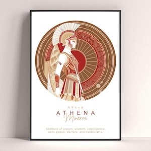 Athena Minerva Greek Goddess Print, Athena Modern Poster, Greek Mythology Print, Greek Gifts, Mythology Decor, God Art Print, Greek Decor