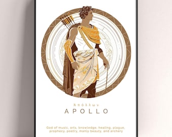 Apollo God of Music and Prophecy Wooden Framed Poster, Greek Mythology Wall Art Gift
