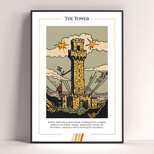 Póster de la carta del Tarot de La Torre, lámina de tarot, póster imprimible de cartas del Tarot, decoración de tarot, póster místico, regalo de bruja, regalo místico