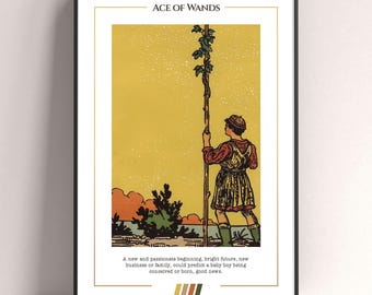 Ace of Wands Tarot Card Poster, Tarot Art Print, Tarot Card Modern Poster, Tarot Decor, Mystical Poster,  Witchy Gift, Mystical Gift