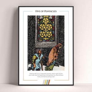 Poster dei Tarocchi con il Cinque di Denari, Stampa Artistica dei Tarocchi, Poster Moderno dei Tarocchi, Decorazione dei Tarocchi, Poster Mistico, Regalo Stregonesco, Regalo Mistico