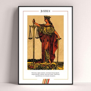 Poster con carta dei tarocchi della giustizia, stampa artistica dei tarocchi, poster moderno con carta dei tarocchi, decorazione dei tarocchi, poster mistico, regalo stregonesco, regalo mistico