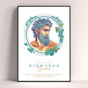 Dionysus Bacchus Greek God Print, Dionysus Modern Poster, Greek Mythology Print, Greek Gifts, Mythology Decor, God Art Print, Greek Decor
