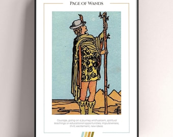 Page of Wands Tarot Card Poster, Tarot Art Print, Tarot Card Modern Poster, Tarot Decor, Mystical Poster, Witchy Gift, Mystical Gift