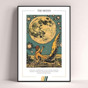 Mond Tarot Karte Poster, Tarot Kunstdruck, Tarot Karte druckbares Poster, Tarot Dekor, mystisches Poster, witchy Geschenk, mystisches Geschenk